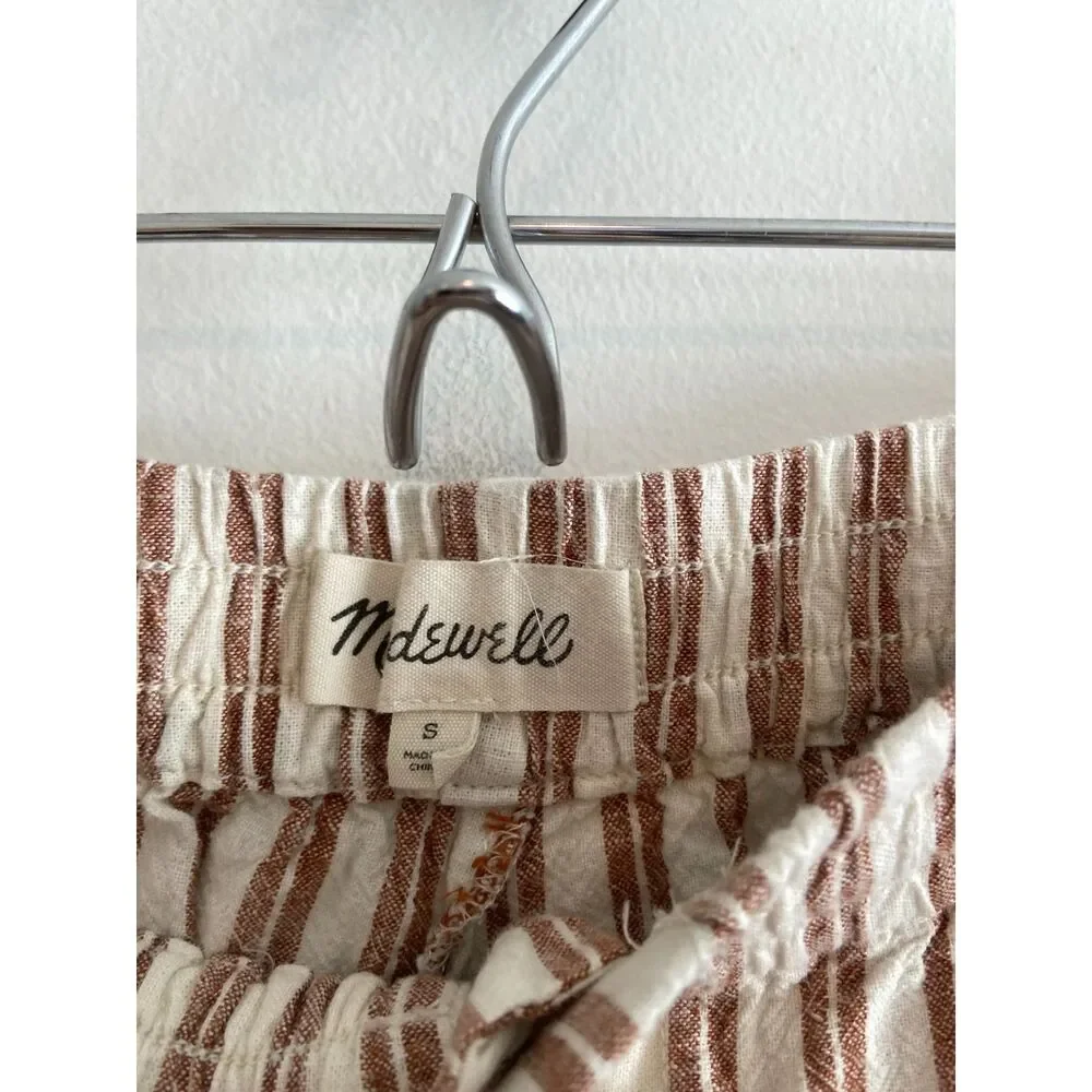 Madewell Linen Cotton Track Trouser Pants In Stripe In Saddle Brown